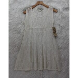 Vtg 70's Beauty Parlour Crochet Knit Dress Cover Up S Ivory Boho Sheer Romantic
